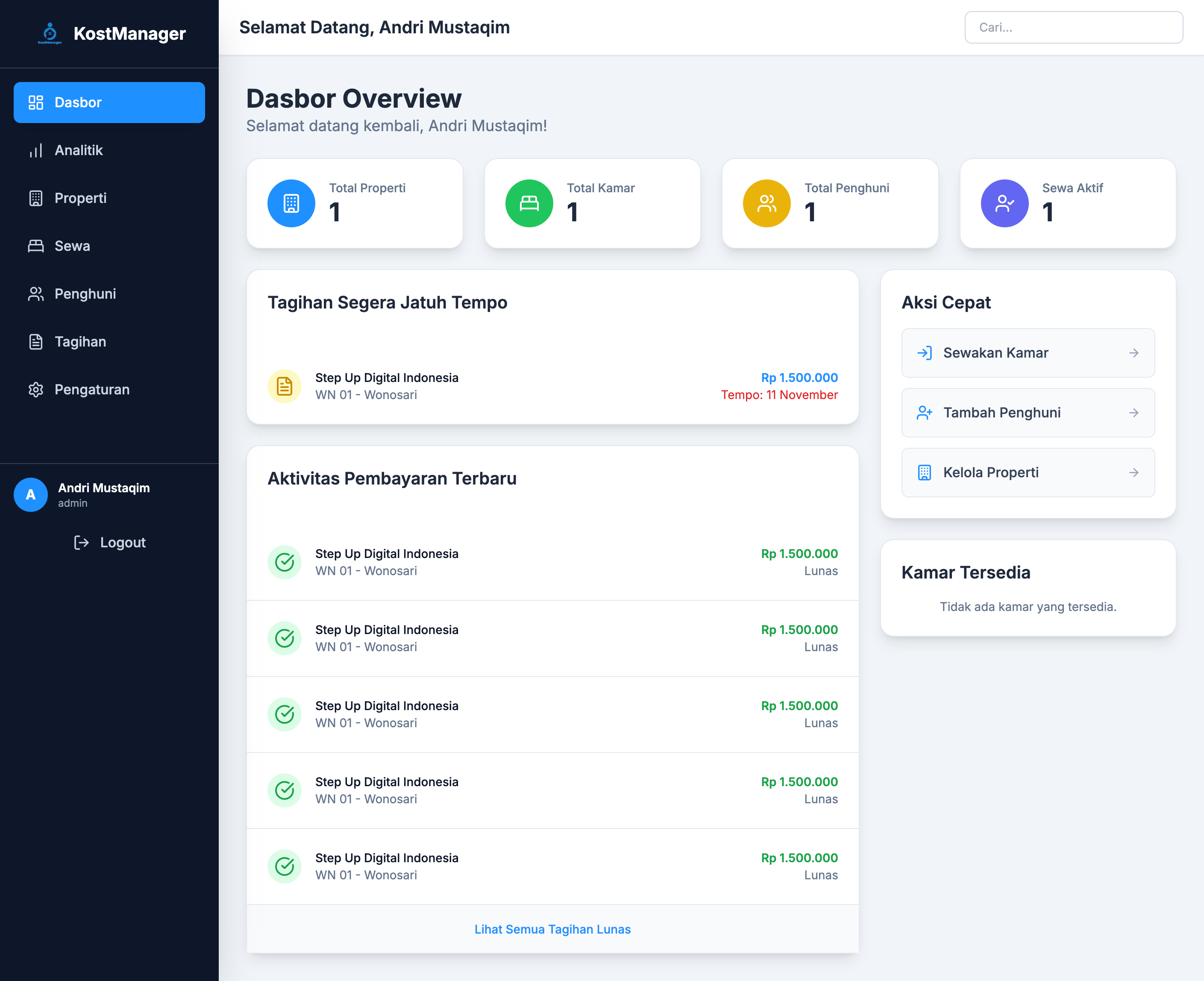Aplikasi Manajemen Kost Saas - KostManager